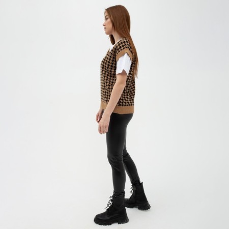 Women's vest, coffee color, black goose foot, size XL-1