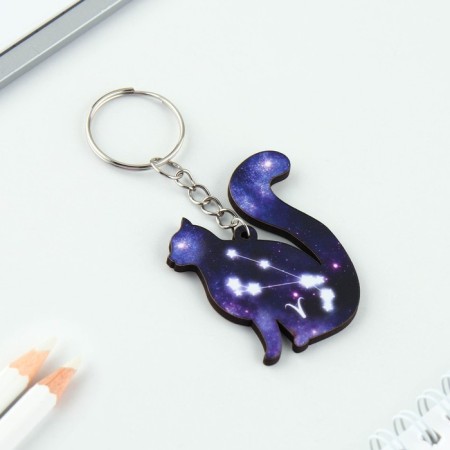 Key keychain wooden "Aries", cat, 4.5 x 6 cm-1