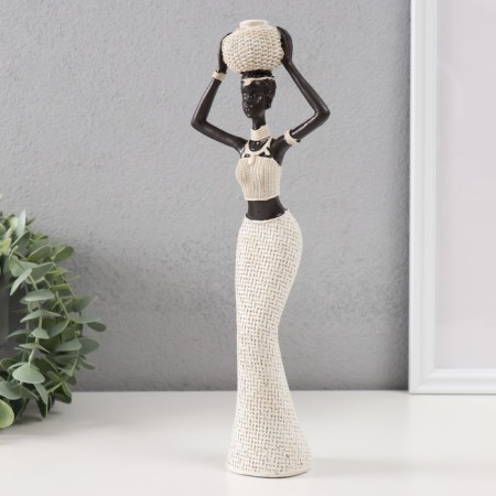 Polystone souvenir "African with a wicker round jug" white 10x6x28 cm-3