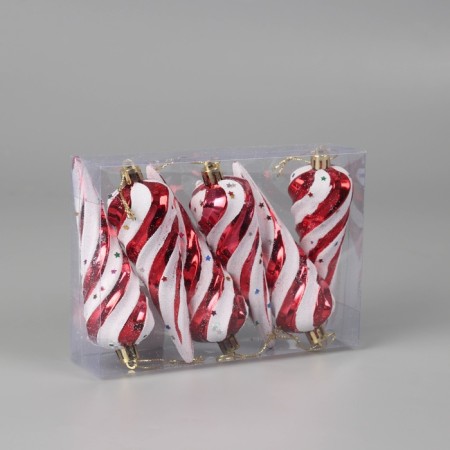 Jewelry decoration "Striped twisted oscillation" (set 6 pcs) 12x4 cm, red-white-1