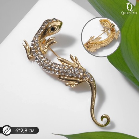 Brooch "Lizard" is narrow, white color in gold