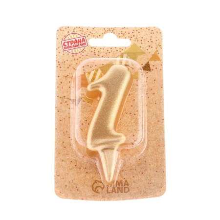 Candle for the cake figure "Oval" Golden "1", large, 5.5 cm-3