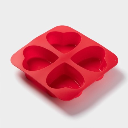 Baking uniform of the “heart”, silicone, 16 × 16 cm, 4 cells (7 × 7 × 3 cm), color mix-2