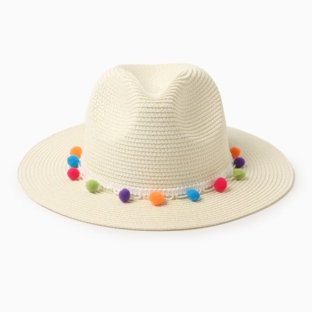 Women's hat with bombs, size 54-56, white color