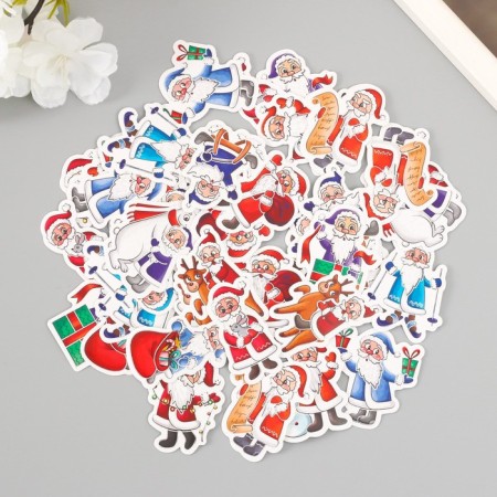 Stickers for creativity "Santa Claus and New Year" embossing silver set 48 pcs 9x7x0.8 cm-2