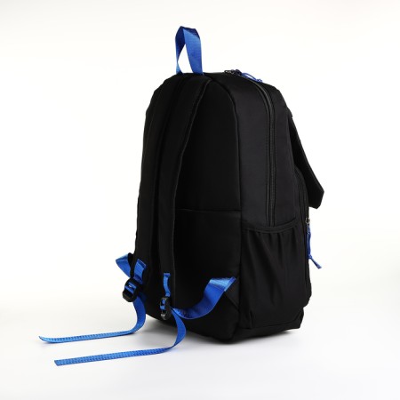 School backpack from textiles on lightning, 5 pockets, black/blue color-3