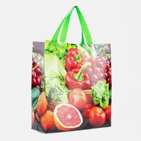 Household bag without fastening, green color/multi -colored