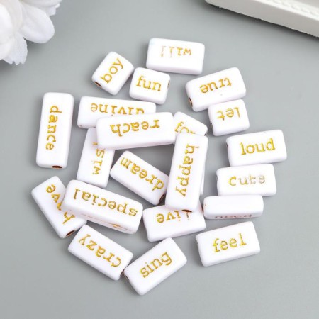 Beads for creativity plastic "Golden inscriptions" White set 20 grams
