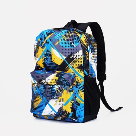 School backpack from lightning textiles, external pocket, blue/yellow color-2