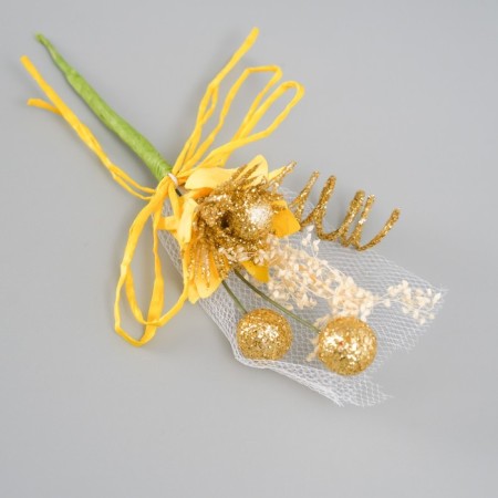 A set of decorative bouquets (12 pcs) "Chrysanthemum" with brilliance, 5x9 cm, yellow-2