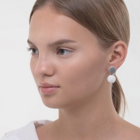 Earrings Assorted "Snowball" disk, white color in silver-3