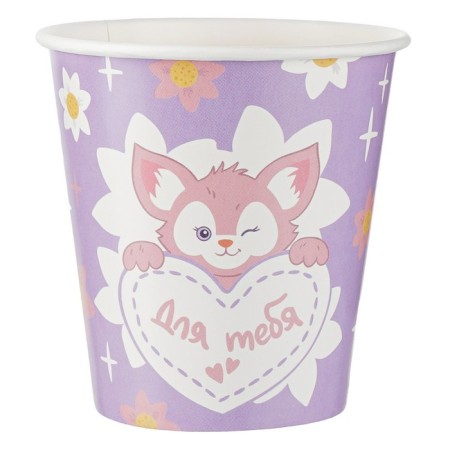 A glass of paper "fox with a flower", lilac, 6 pcs., 250 ml