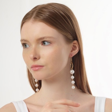 Earrings with pearls "Aurora" path on the ring, the color is white in gold-1