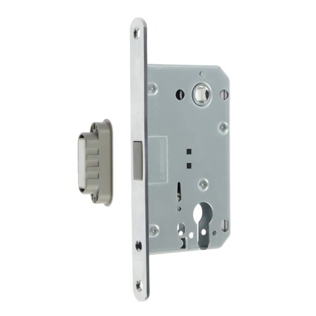 The latch is mortise magnetic, under the Lockland ZLK4CP cylinder, color chromium-3