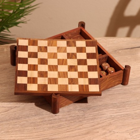Board game 3V1 (chess + domino + cubes), board 20x20 cm, tree shisham-3