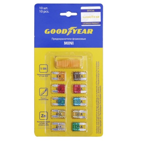 Goodyear flag fuses “mini” 10 pcs + extractor, 5 a - 30 a