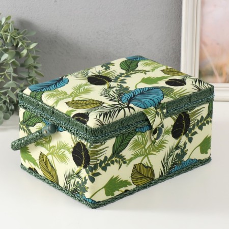 Casket for needlework "Tropical leaves on green" 19x26x14.5 cm