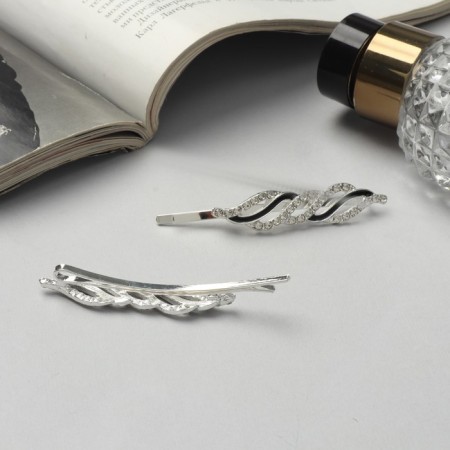 Invisibility for hair "Annabell" (set 2 pcs) wave, 6.5 cm, silver-1