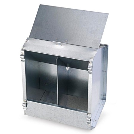 Bunker feeder for rabbits, 2 sections, with a lid, metal