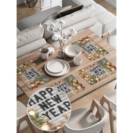 A set of napkins for setting the “Happy New Year” table, rectangular, rounded edges, size 30x46 cm, 4 pcs-1