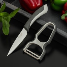 A set of kitchen supplies FADED, 2 items: a knife 8.5 cm, vegetable cleaning, gray color
