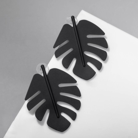Monster metal earrings leaf, black color-5