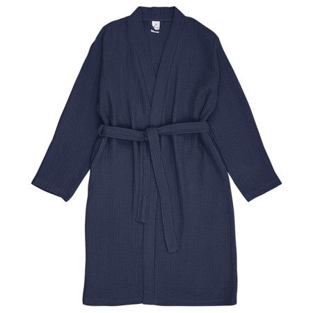 Essential bathrobe, multilayer muslin, size S, dark blue color-4