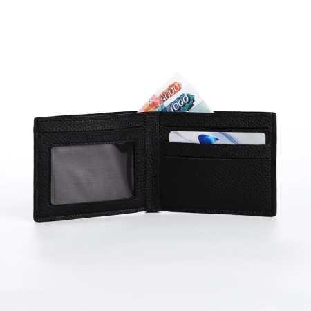 Male purse without fastening, department for maps, for bills, black color-4