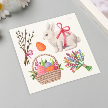 Tattoo on the body color "Rabbit and Easter basket" 10x10 cm-1