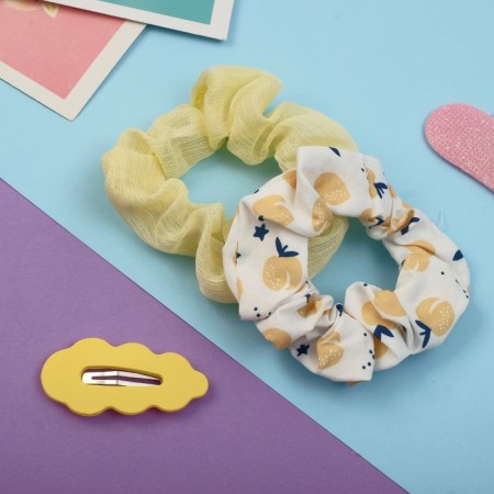 Hair Set "Militsa" 3 pcs (invisible 1 pc - 5 cm, elastic band 2 pcs) fruits, white -yellow-1