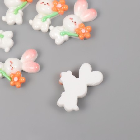 Decor for creativity plastic "Bunny holds a flower" set 6 pcs 2.5x1.5x1 cm-1