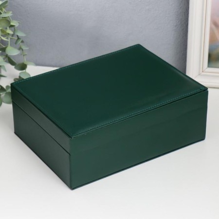 Casket to the leatherette for jewelry "Dark green matte" 9x23x17 cm-4