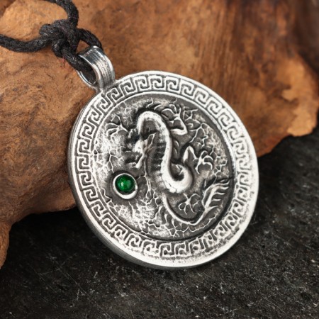 Amulet "Dragon" with a jadet stone, 35x42 mm, metal-1