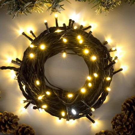 Garland “thread” 10 m, IP44, UMS, dark thread, 100 LED, warm white glow, white flicker, 220 V