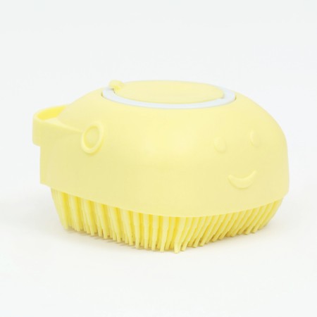 Brush for washing and massage of animals, with a container for shampoo, yellow-3