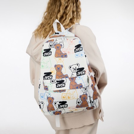 School backpack on lightning from textiles, external pocket, white/black color-5