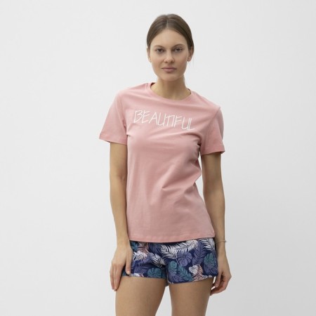 Homemade female set (T -shirt, shorts), pink color, size 46