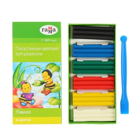 Plasticine soft (wax) 6 colors 90 g Gamma "bee", with a stack, cardboard packaging 280029n-1