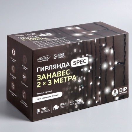 Garland "Curtain" 2 × 3 m, IP44, UMS, dark thread, 760 LED, white glow, flicker, 220 V-2