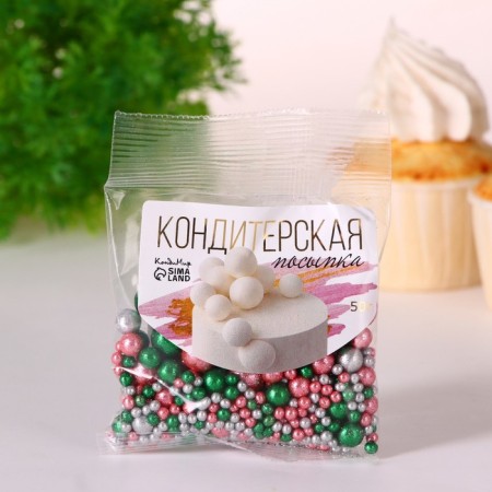 Confectionery Sprinking "Shine": pink, emerald, silver, 50 g-1
