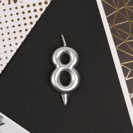 Candle for a cake, number "8", silver.-2