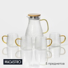 Set for drinks made of Magistro “Eco.Sara” glass, 5 items: a jug 1.5 l, 4 circles 300 ml