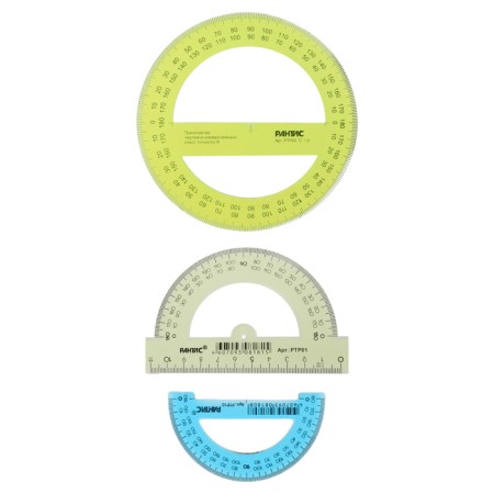 Set of transporters 3 pcs. Calligrata 180/360*, 10/12/14 cm, transparent, with chamfers, drawing 1034524-1