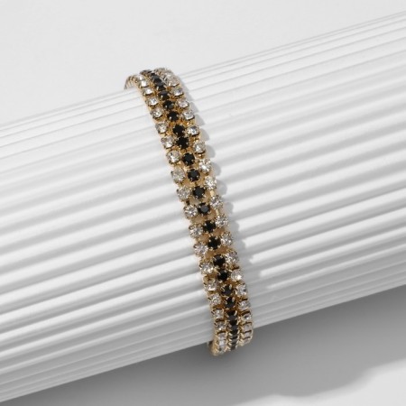 Bracelet with rhinestones "ice" elegance, lines, white-black color in gold, l = 18 cm-1