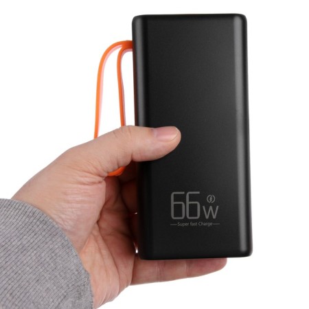 External battery YM-653, 30,000 mAh, 66 W, 4USB, 3TYPE-C, lantern, fast charging, black-8
