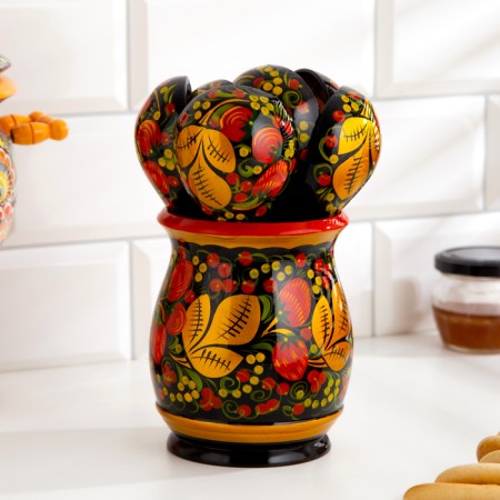 Set "hostess", 6 spoons and vase, 13 × 9 cm, Khokhloma-9