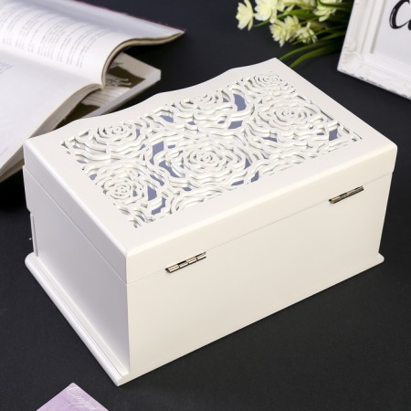 Casket wood for jewelry "Rose" white 12.5x16x25.5 cm-3