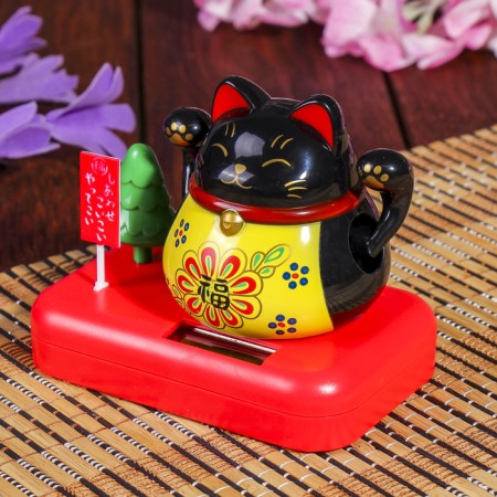 Plastic pendulum from the solar battery "Cat Mani-Neko with a tree" Black 8x10x6 cm-2