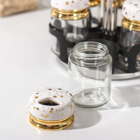 Glass spices on a stand on the Magistro “White Marble” stand, 6 pcs, white color-1