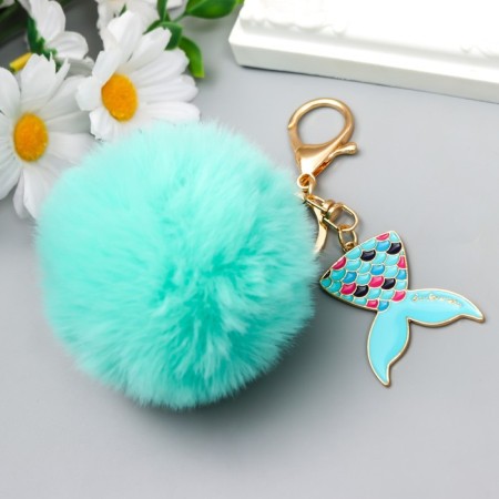 Fluffy on a ring with a carbine, metal "Tail of a mermaid" bright blue 12x4.3 cm-2
